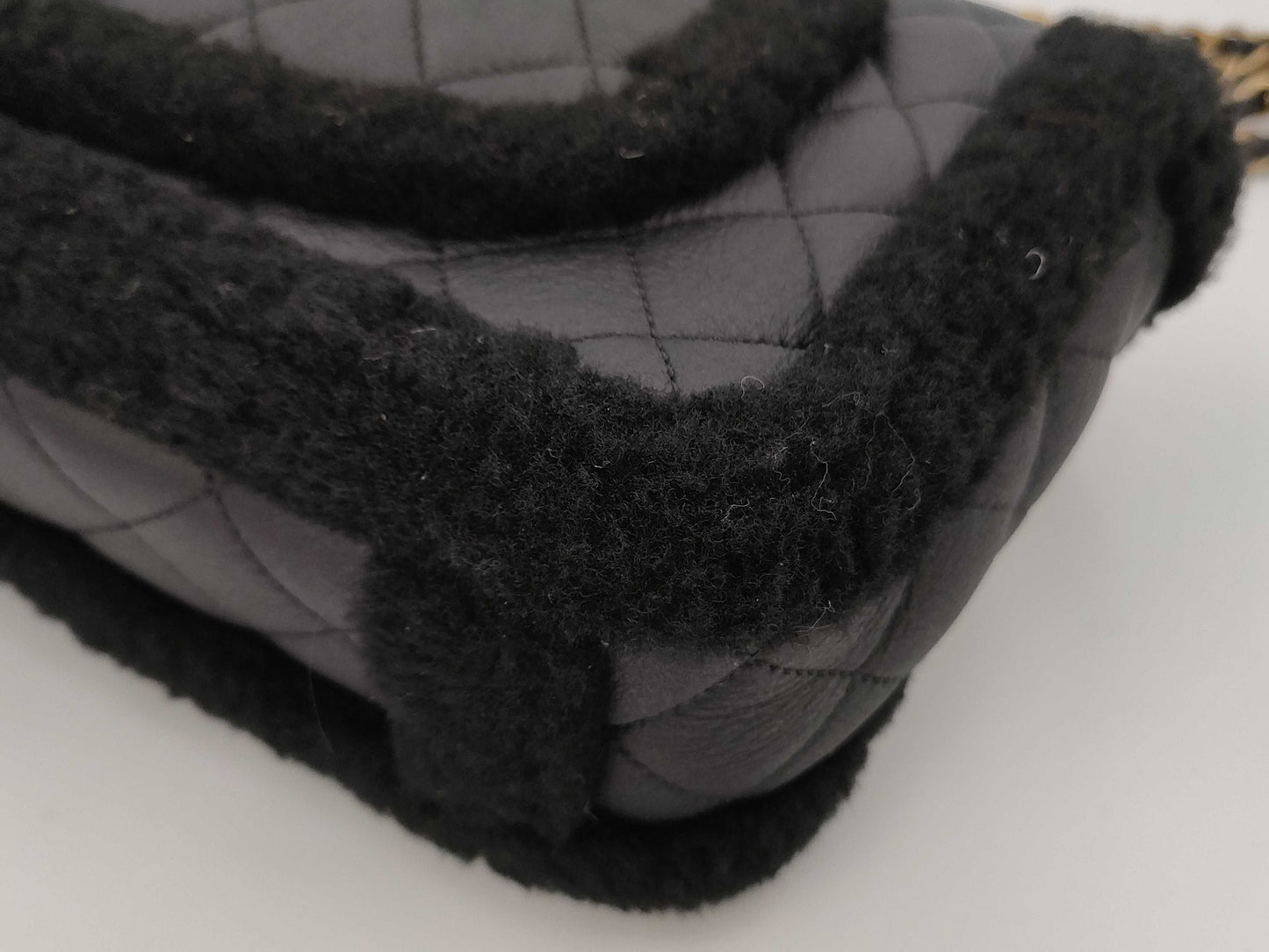 CHANEL Mouton x Leather Black Matelasse IC Shoulder Bag