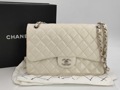 CHANEL Caviar Skin Cream Jumbo Shoulder Bag, Size 20