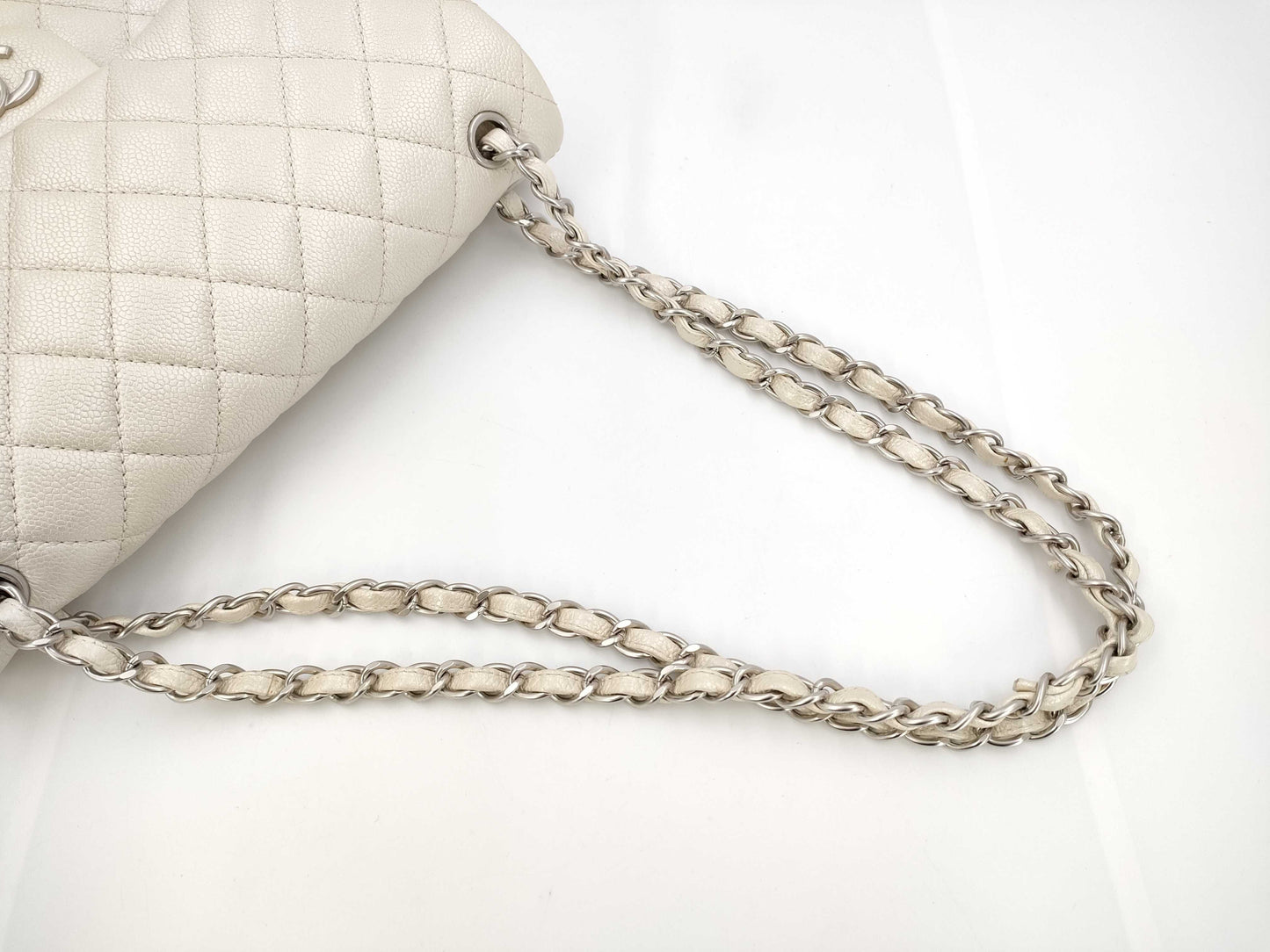 CHANEL Caviar Skin Cream Jumbo Shoulder Bag, Size 20
