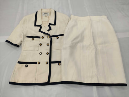 CHANEL VINTAGE Jacket Set, Size 42, White, Coco Mark Buttons, Other Apparel
