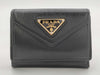 PRADA 1MH021 Leather Trifold Wallet with Triangular Plate, Black, Guarantee and Box Included