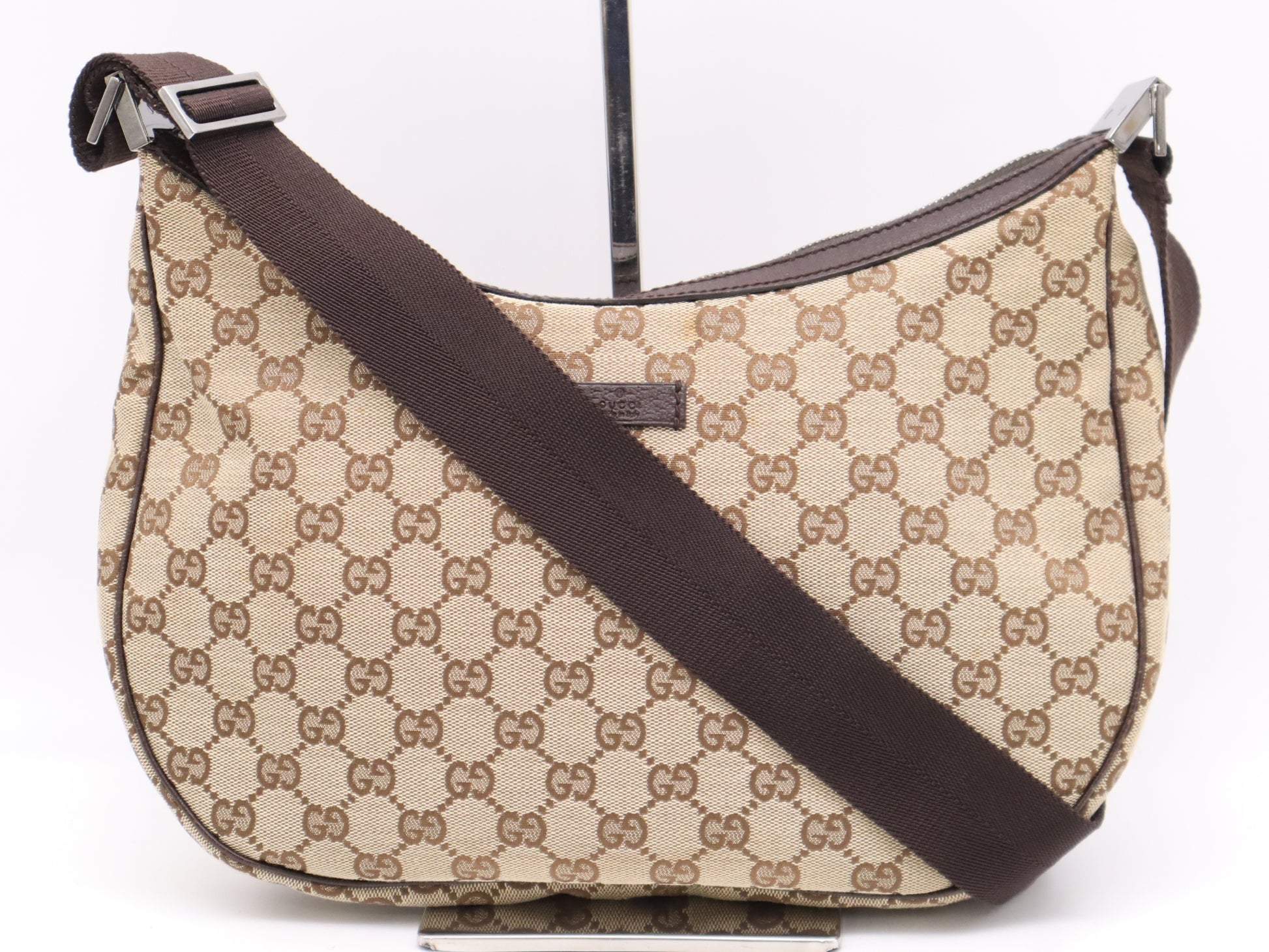 GUCCI 122790GG Canvas and Leather Shoulder Bag Beige Brown Shoulder Bag