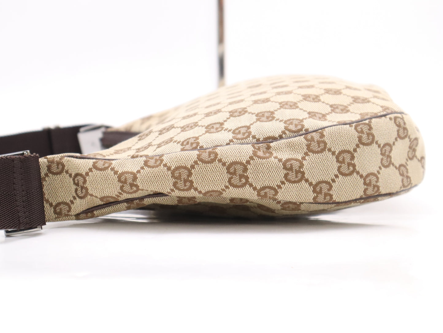 GUCCI 122790GG Canvas and Leather Shoulder Bag Beige Brown Shoulder Bag