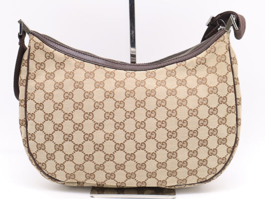 GUCCI 122790GG Canvas and Leather Shoulder Bag Beige Brown Shoulder Bag