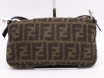 FENDI Wool and Leather Zucca Pattern Mamma Bucket One-Shoulder Bag Beige Brown Shoulder Bag