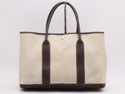 HERMES Toile H Buffle Skipper Tote Bag with "C" Stamp, Garden Party, Optical H, Brown