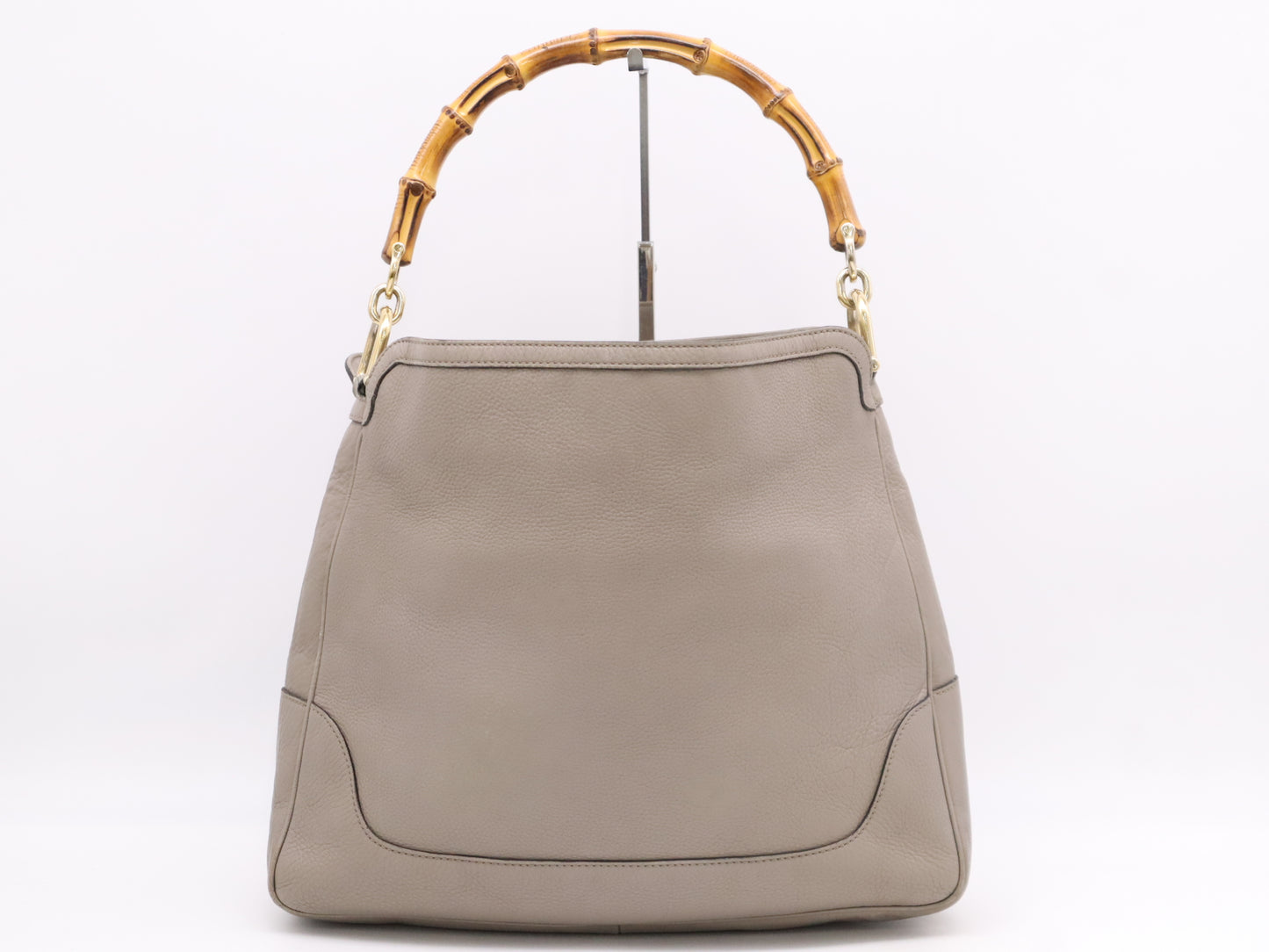 GUCCI 282315 Leather Bamboo 2-Way Tote Bag Shoulder Bag Khaki with Shoulder Strap and Dust Bag