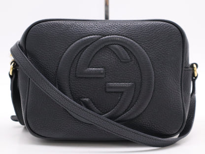 GUCCI 308364 Leather Soho Fringe Interlocking G Shoulder Bag Black