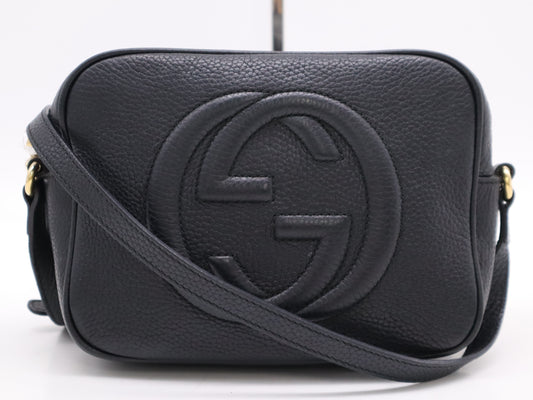 GUCCI 308364 Leather Soho Fringe Interlocking G Shoulder Bag Black