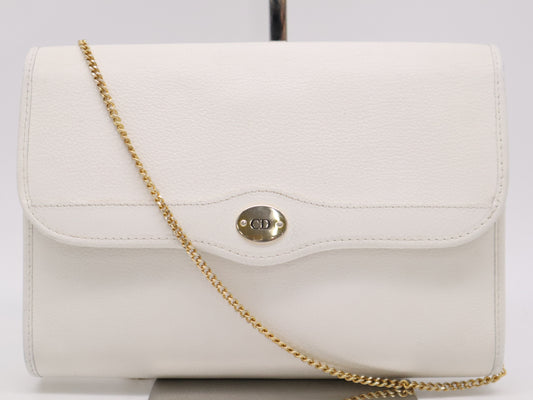 Dior Leather Logo Chain Shoulder Bag White Shoulder Bag