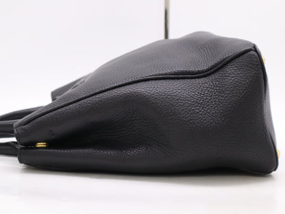 PRADA Leather Logo Tote Bag in Black with Shoulder Strap, Name Tag, and Dust Bag