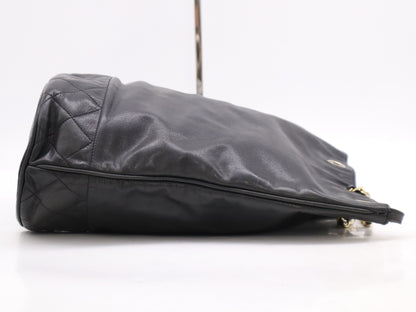 CHANEL Leather Drawstring Chain Shoulder Bag in Black with GD Hardware