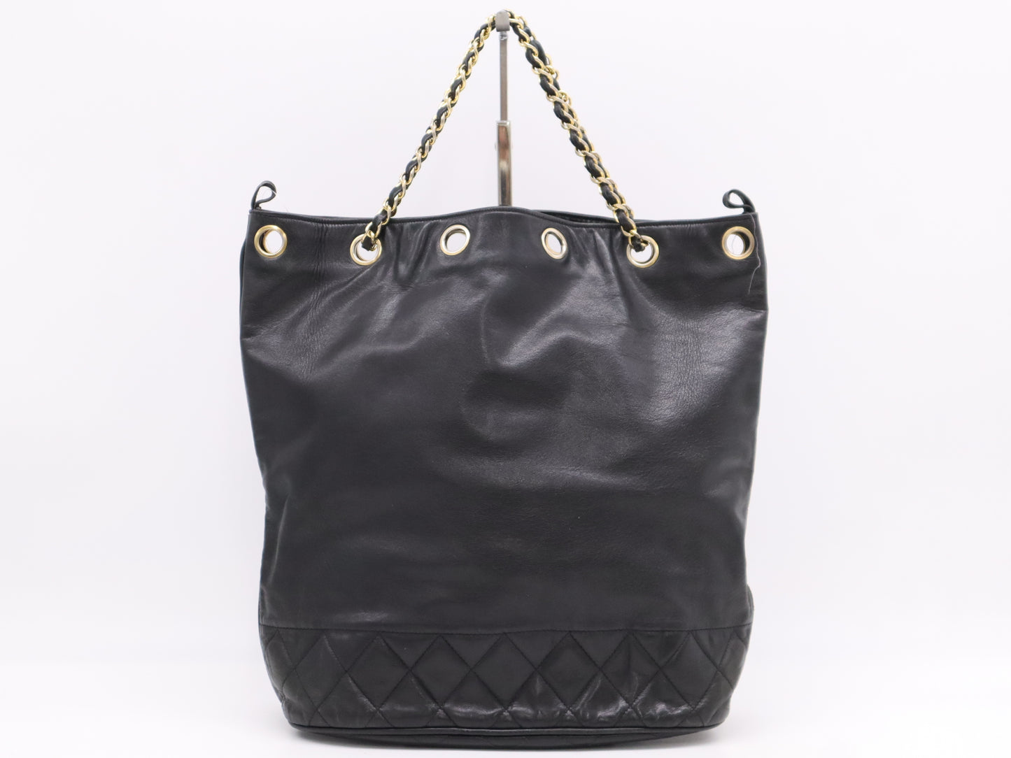 CHANEL Leather Drawstring Chain Shoulder Bag in Black with GD Hardware