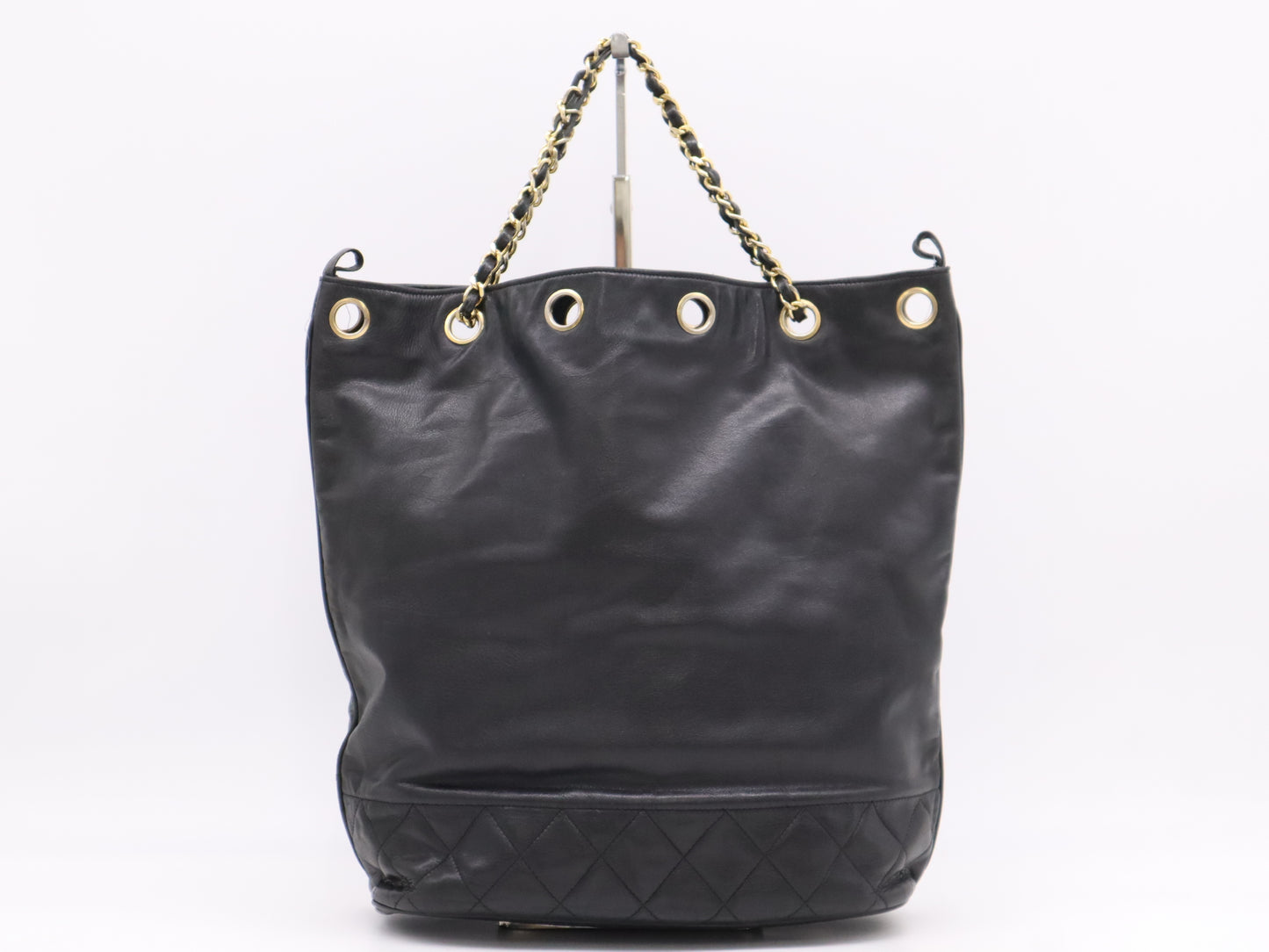 CHANEL Leather Drawstring Chain Shoulder Bag in Black with GD Hardware