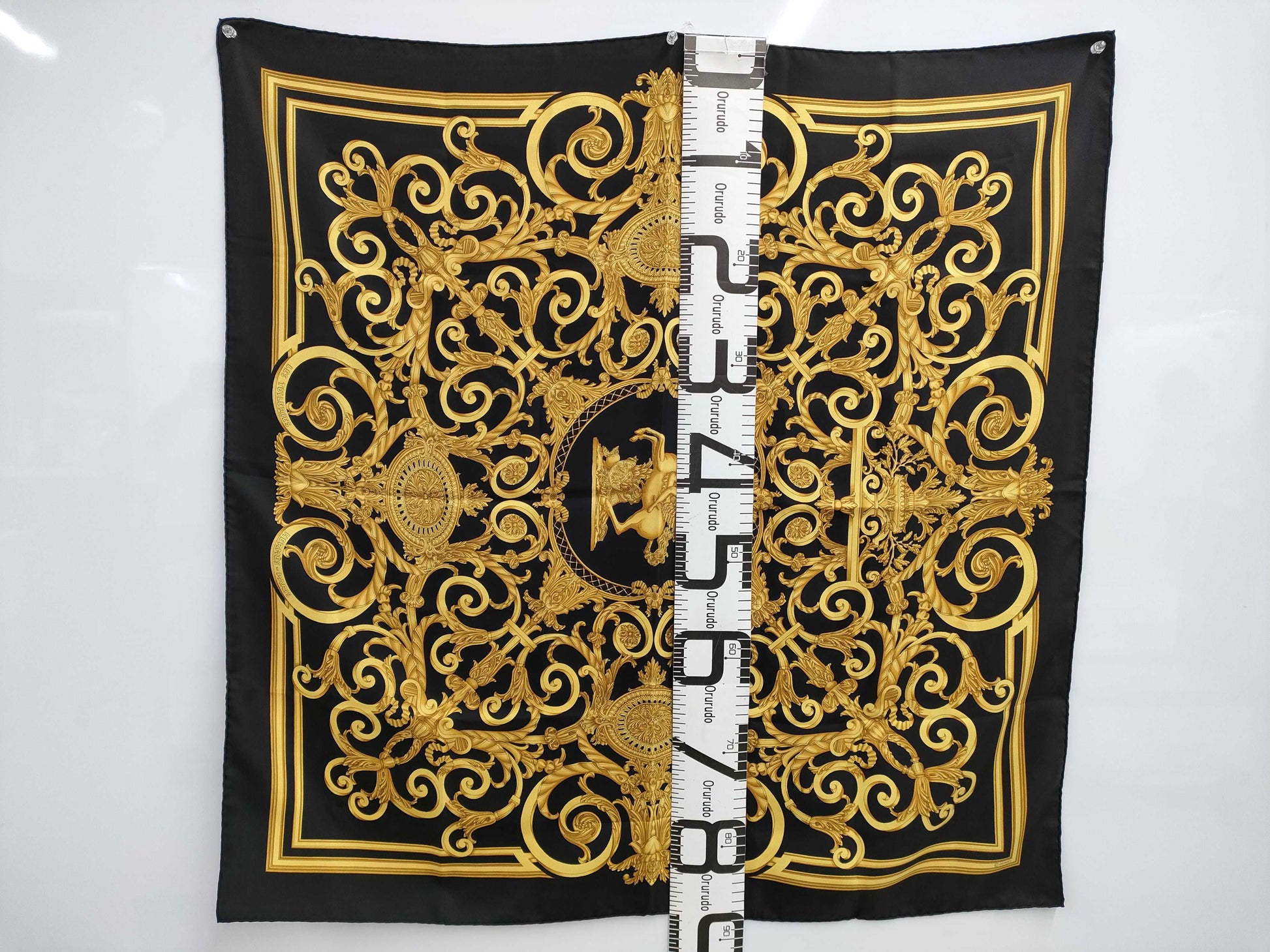 HERMES Silk Carré 90 LES TUILERIES Tuileries Garden Black Scarf
