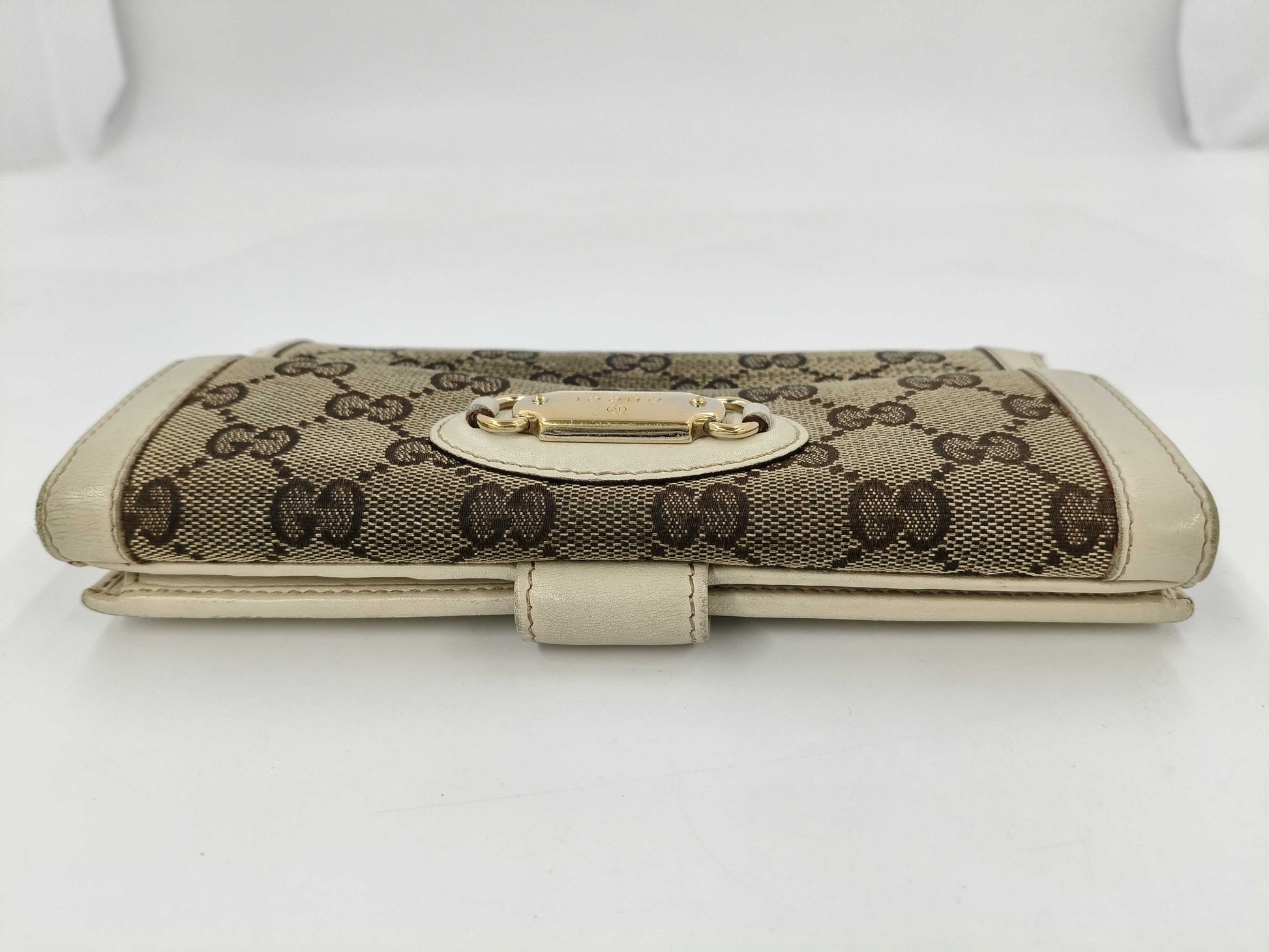 GUCCI 146199 GG Canvas Double Hook Long Wallet, Leather, Canvas, Beige, Ivory, Box Included
