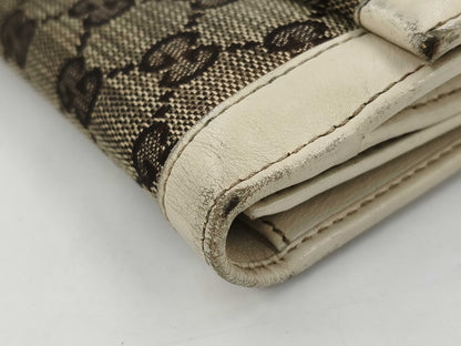 GUCCI 146199 GG Canvas Double Hook Long Wallet, Leather, Canvas, Beige, Ivory, Box Included
