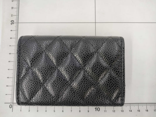CHANEL Caviar Leather Matelasse Flap Card Case with Silver Hardware and Black Seal, 26850205