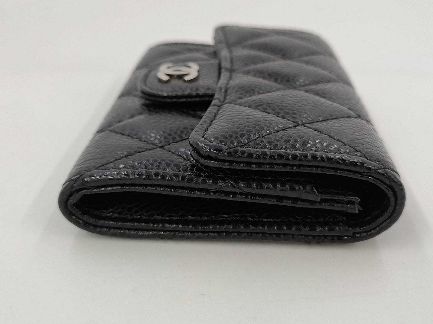 CHANEL Caviar Leather Matelasse Flap Card Case with Silver Hardware and Black Seal, 26850205