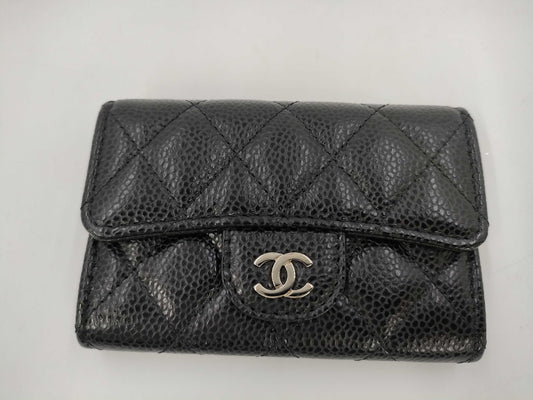 CHANEL Caviar Leather Matelasse Flap Card Case with Silver Hardware and Black Seal, 26850205