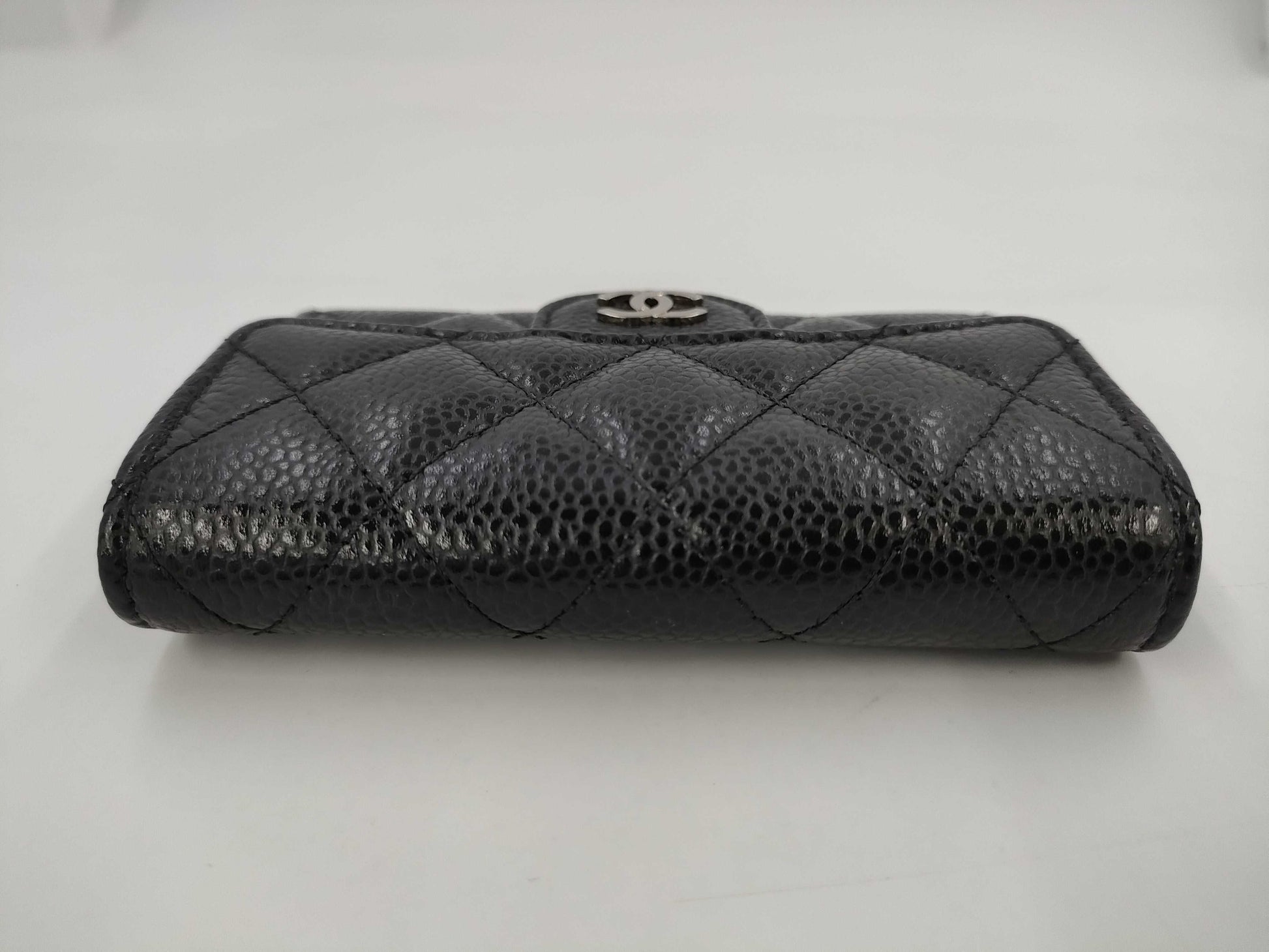 CHANEL Caviar Leather Matelasse Flap Card Case with Silver Hardware and Black Seal, 26850205