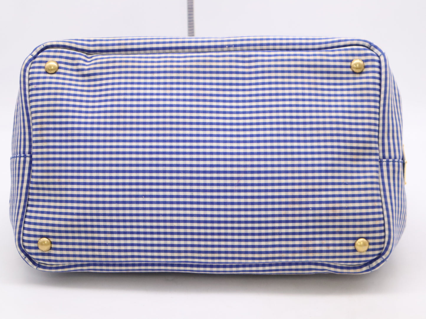 PRADA Leather Gingham Check Canapa Medium Blue Tote Bag with GD Hardware, Shoulder Strap and Card Included