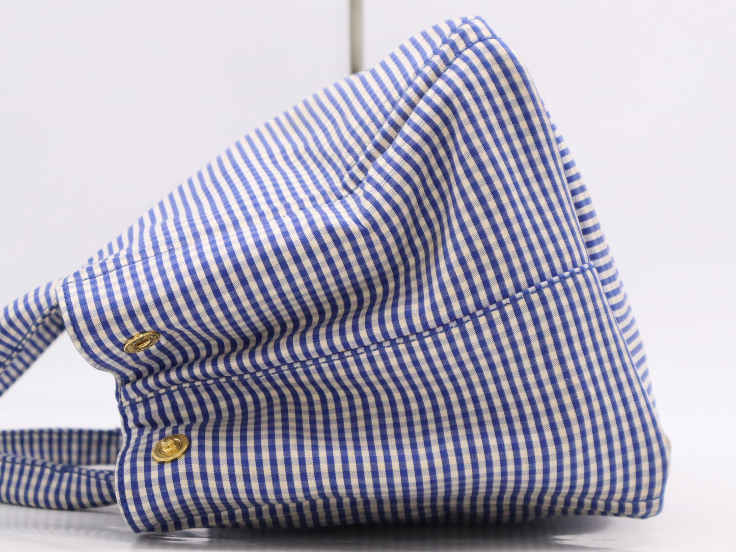 PRADA Leather Gingham Check Canapa Medium Blue Tote Bag with GD Hardware, Shoulder Strap and Card Included