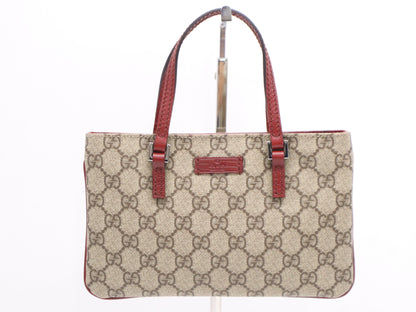 GUCCI Leather GG Supreme Mini Tote Handbag Beige Red Handbag
