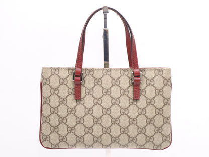 GUCCI Leather GG Supreme Mini Tote Handbag Beige Red Handbag