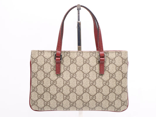 GUCCI Leather GG Supreme Mini Tote Handbag Beige Red Handbag