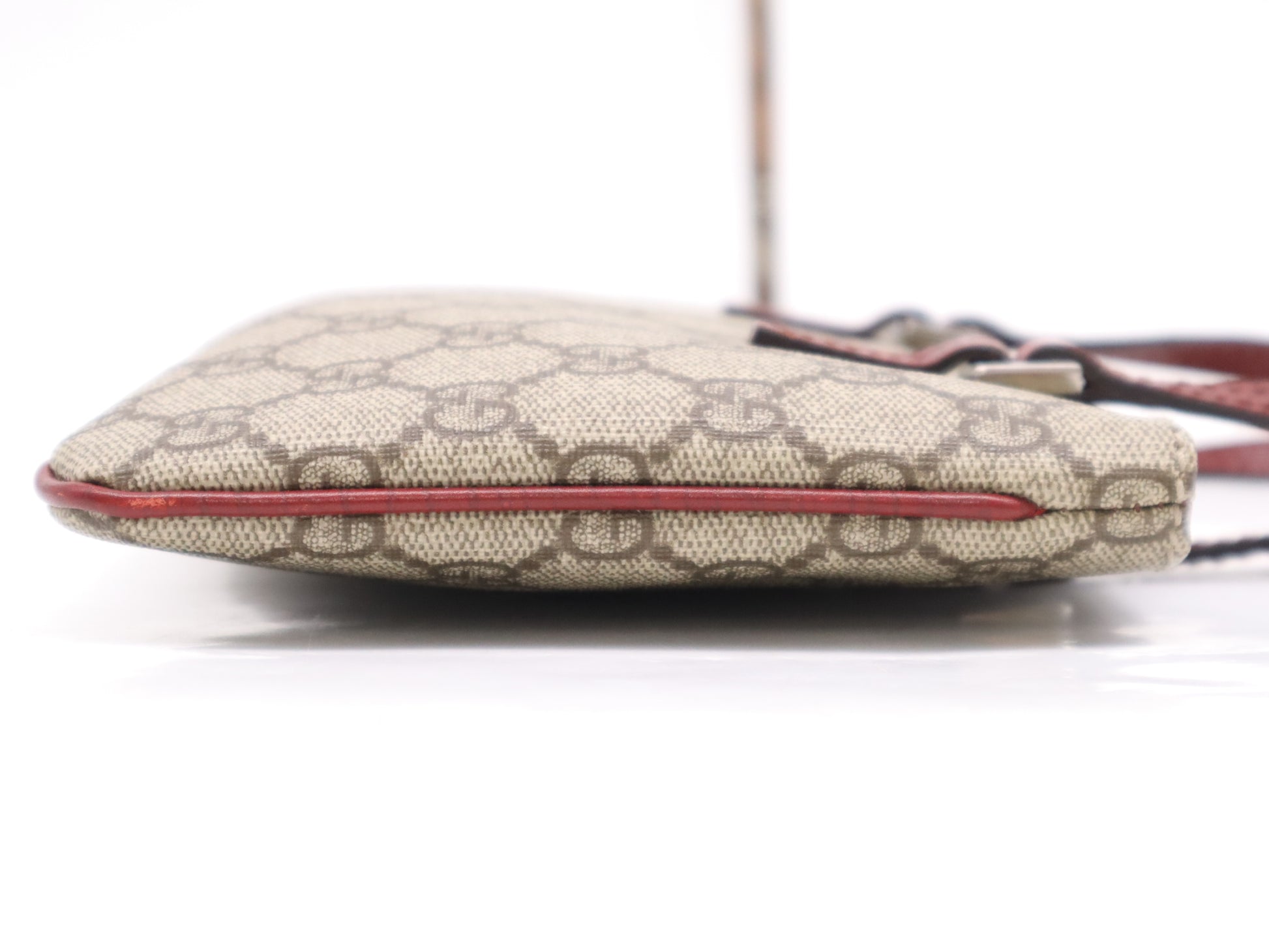 GUCCI Leather GG Supreme Mini Tote Handbag Beige Red Handbag