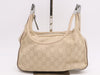 GUCCI Leather GG Canvas Shoulder Bag Beige with Silver Hardware