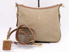PRADA Leather Jacquard Logo Shoulder Bag in Beige and Brown with GD Hardware, Shoulder Strap, and Name Tag