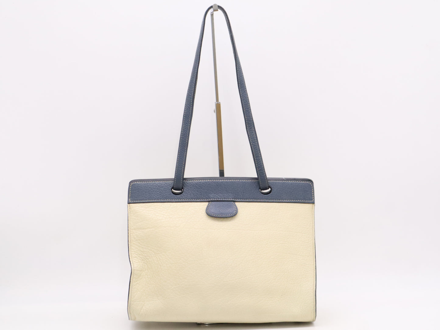 HERMES Leather Museau Shoulder Bag in White and Navy, □E Stamp, 2001