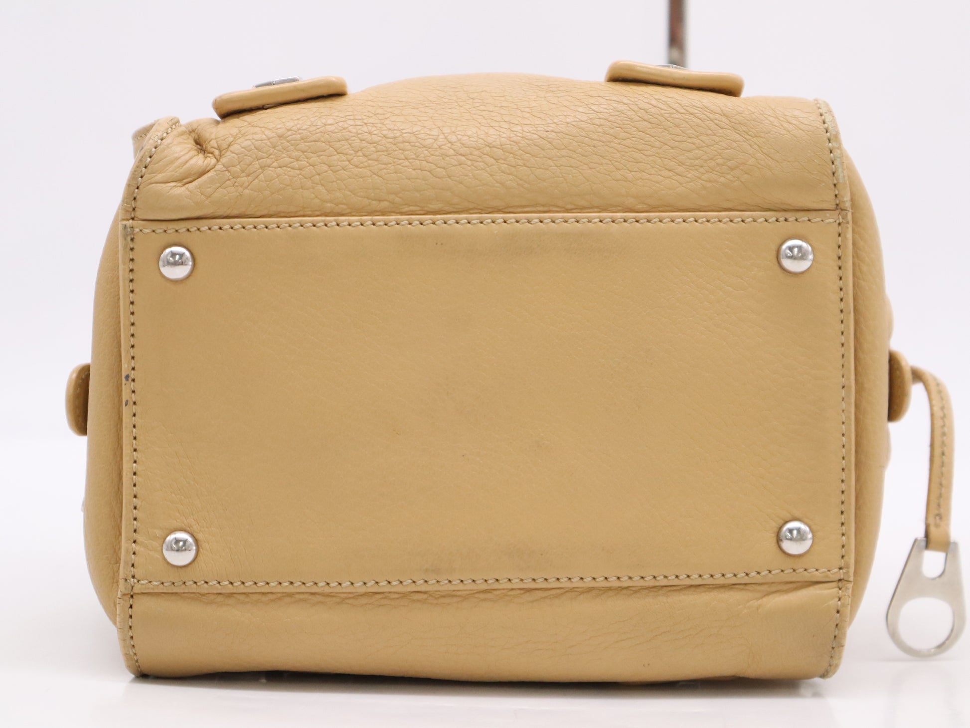 CHANEL Leather Coco Mark Bolt Handbag, Beige, Silver Hardware, Sticker, Card Included, 10101512 Handbag