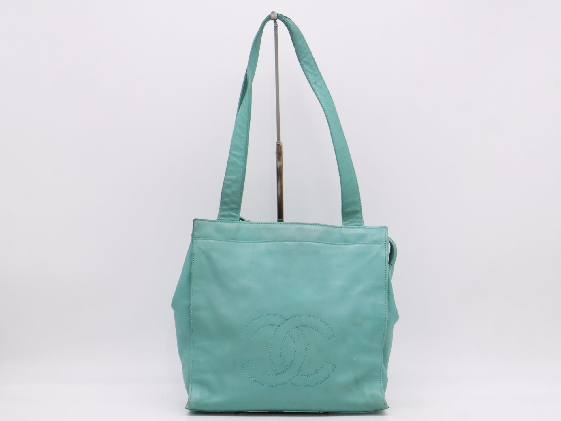 CHANEL Lambskin Coco Mark Tote Bag, Turquoise Blue, Sticker, 5332704