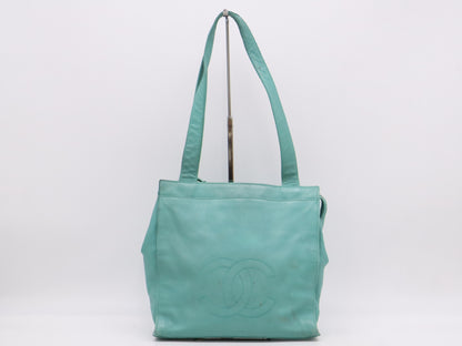 CHANEL Lambskin Coco Mark Tote Bag, Turquoise Blue, Sticker, 5332704