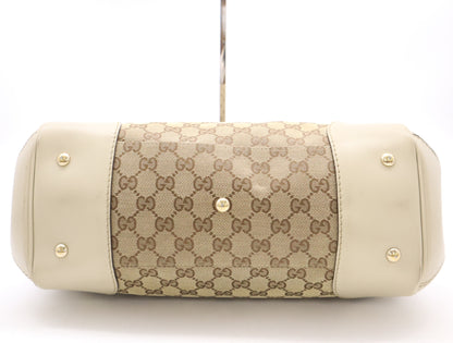 GUCCI Leather GG Canvas Princess Shoulder Bag with Sherry Ribbon, Beige Tote Bag