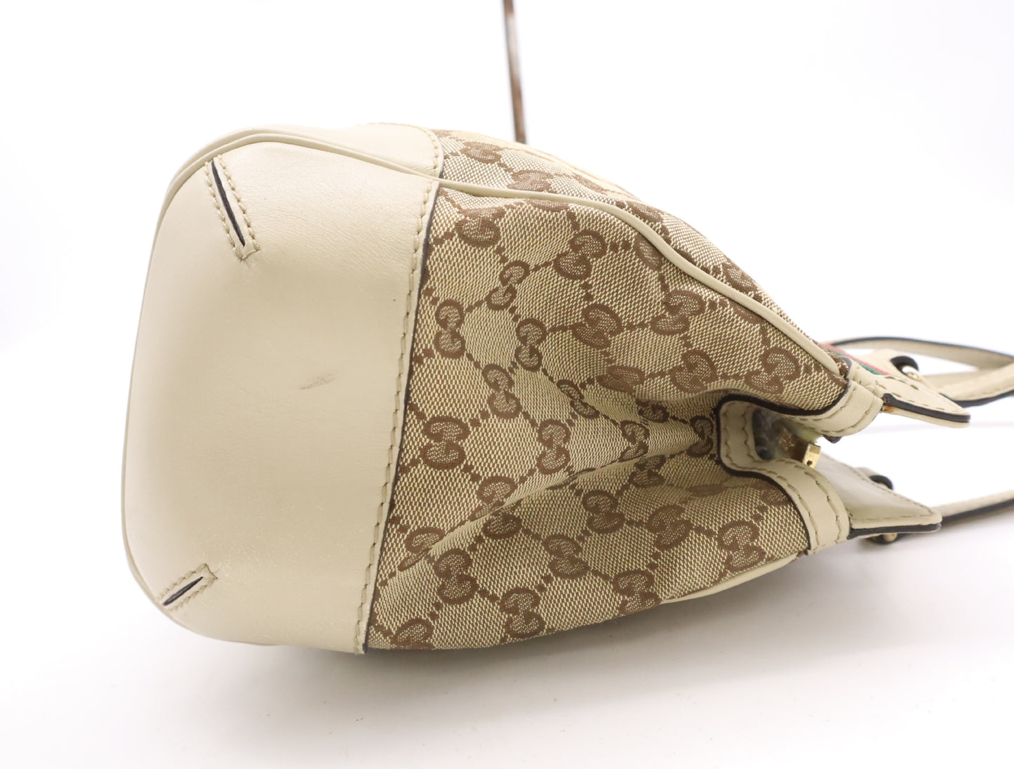 GUCCI Leather GG Canvas Princess Shoulder Bag with Sherry Ribbon, Beige Tote Bag