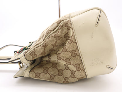 GUCCI Leather GG Canvas Princess Shoulder Bag with Sherry Ribbon, Beige Tote Bag