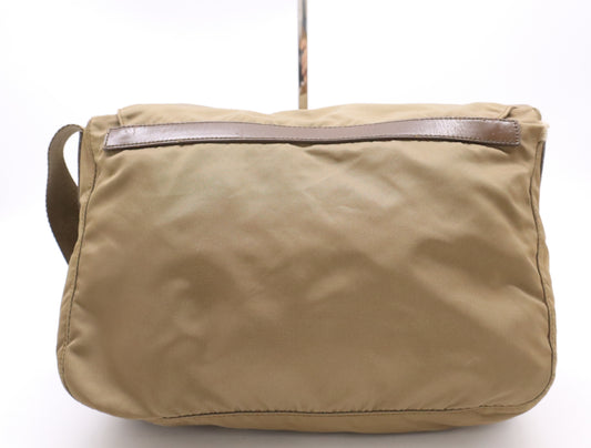 PRADA Nylon and Leather Shoulder Bag, Messenger Bag, Khaki, with Card Holder