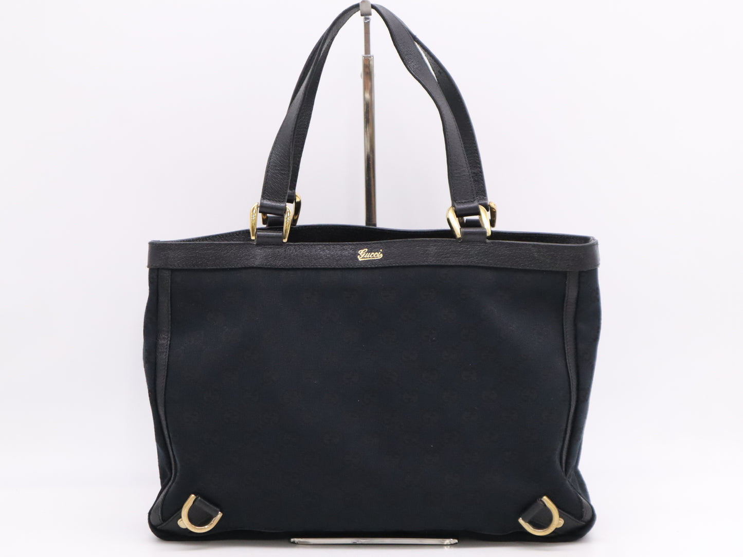 GUCCI Canvas Abbey GG Canvas Tote Bag Black GD Hardware Tote Bag