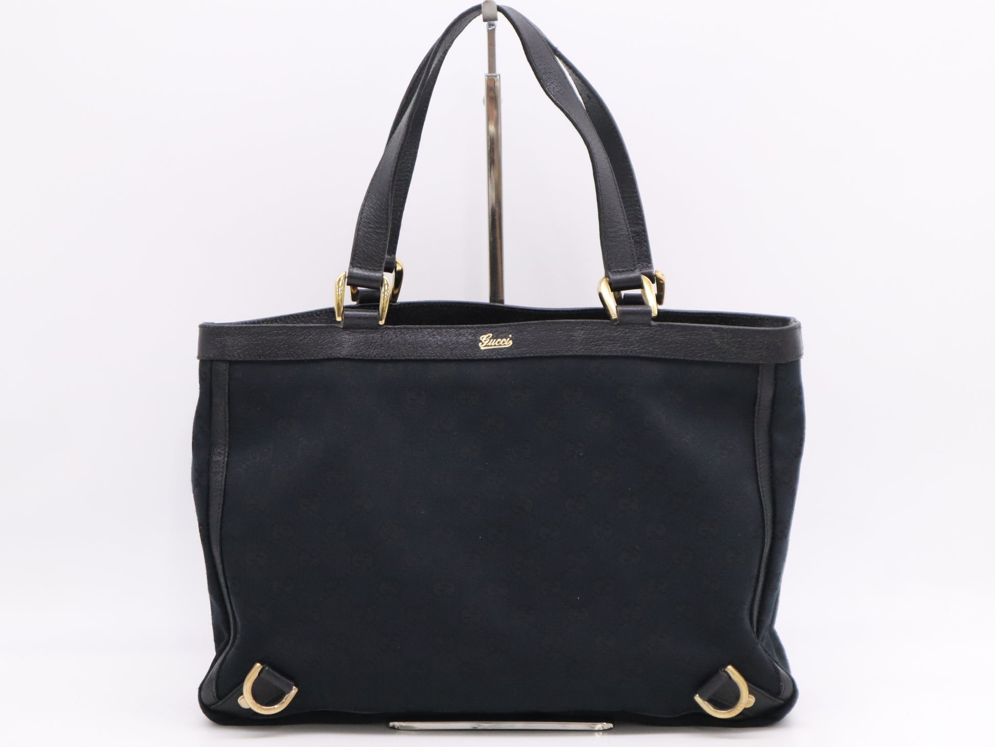 GUCCI Canvas Abbey GG Canvas Tote Bag Black GD Hardware Tote Bag