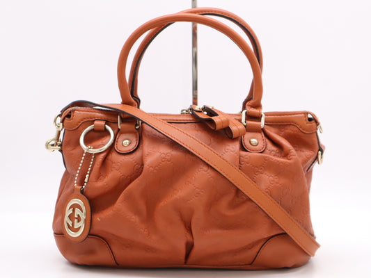 GUCCI Leather Sukey 2-way Handbag/Shoulder Bag, Orange, with Shoulder Strap