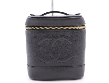 CHANEL Caviar Skin Vanity Pouch with Coco Mark, GD Hardware, Black Seal, 7059005 Handbag