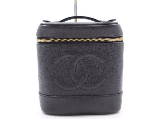 CHANEL Caviar Skin Vanity Pouch with Coco Mark, GD Hardware, Black Seal, 7059005 Handbag