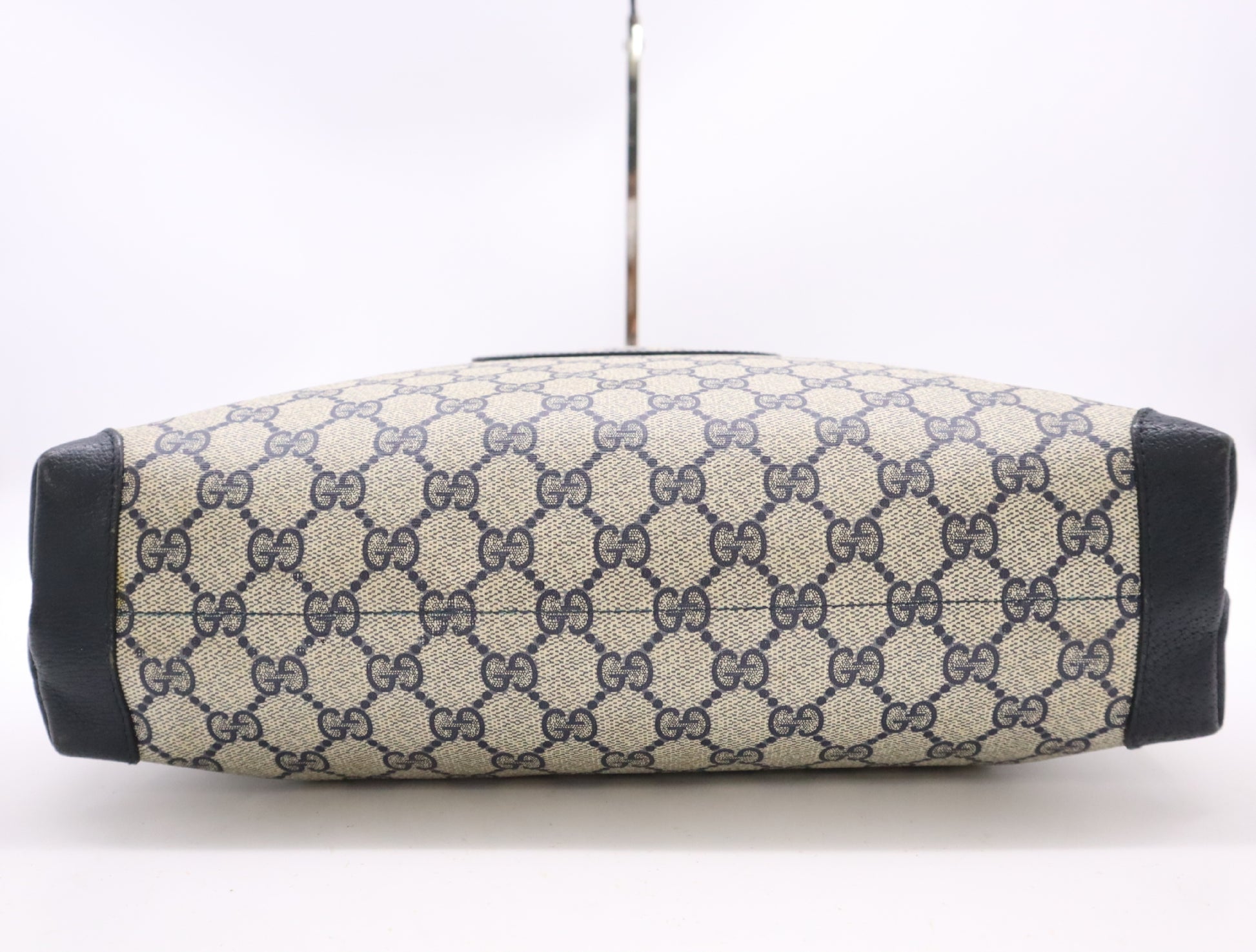 GUCCI 002, 39, 0054 GG Supreme x Leather Tote Bag Khaki Navy Tote Bag