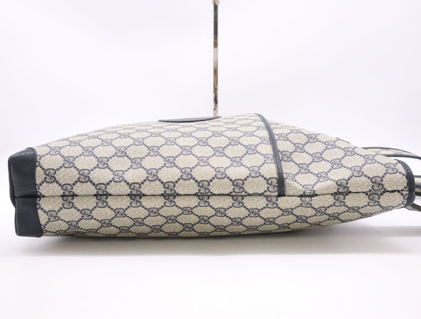 GUCCI 002, 39, 0054 GG Supreme x Leather Tote Bag Khaki Navy Tote Bag