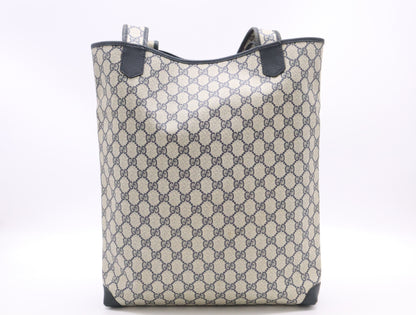GUCCI 002, 39, 0054 GG Supreme x Leather Tote Bag Khaki Navy Tote Bag