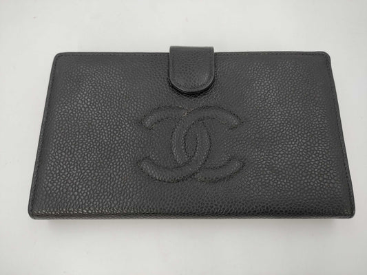 CHANEL Caviar Skin Coco Mark Black Wallet with Box and Card 7697016